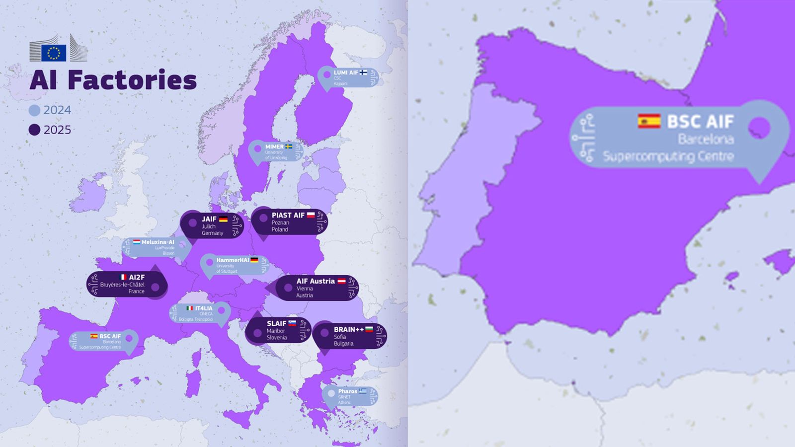 Localización de las 13 'fábricas de IA' de la Unión Europea