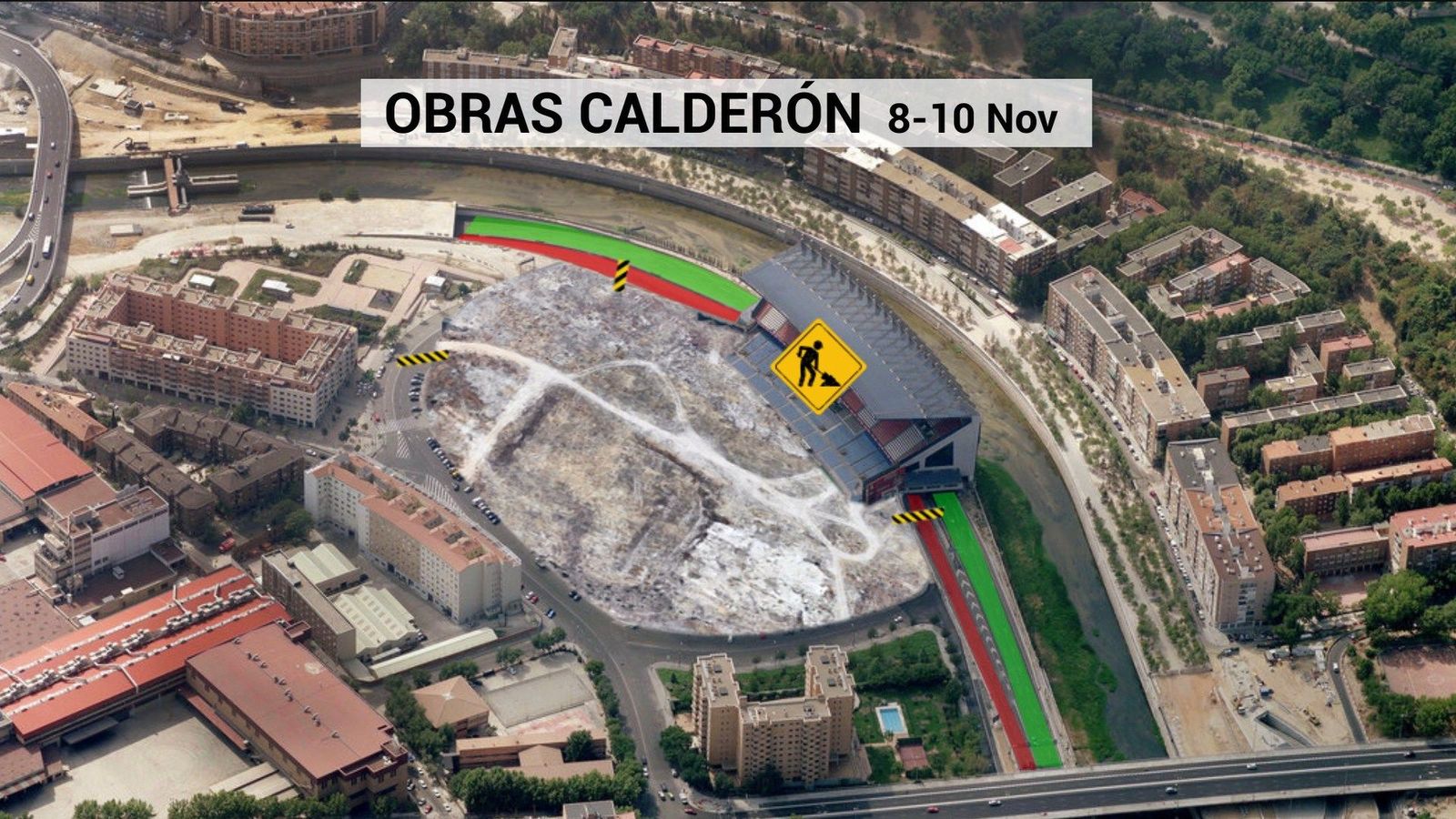 Comienzan los desvíos de tráfico y cortes de calles por el derribo definitivo del Vicente Calderón