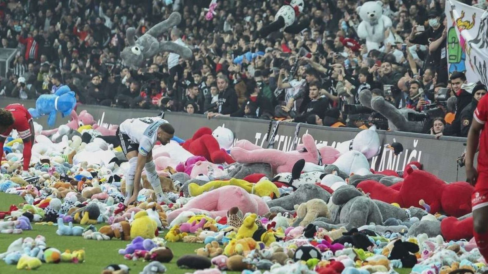Emotiva lluvia de peluches en un partido de fútbol de Turquía