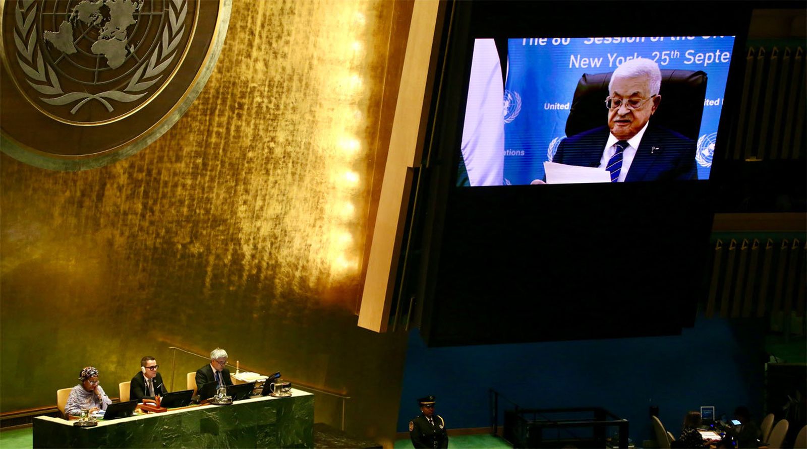 El presidente palestino Mahmud Abás interviene por video conferencia ante la Asamblea general de la ONU