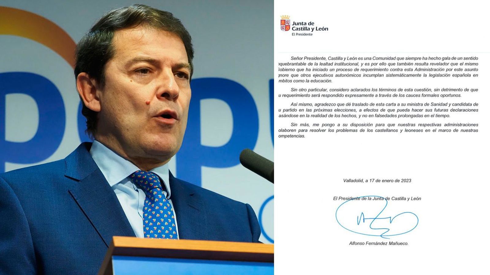 Dura carta de Mañueco a Sánchez por las presiones del Gobierno a Castilla y León