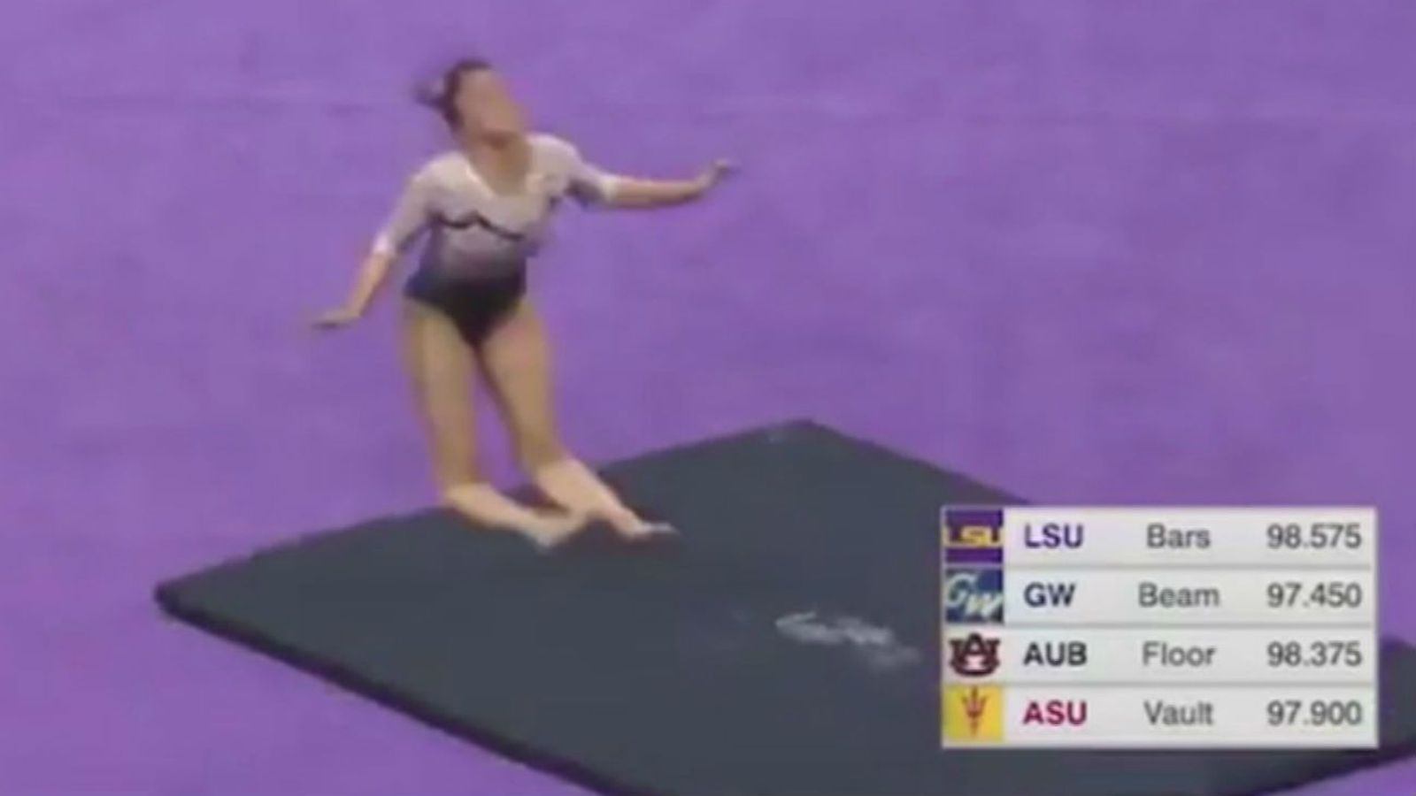 Una gimnasta se rompe las dos piernas en una caída