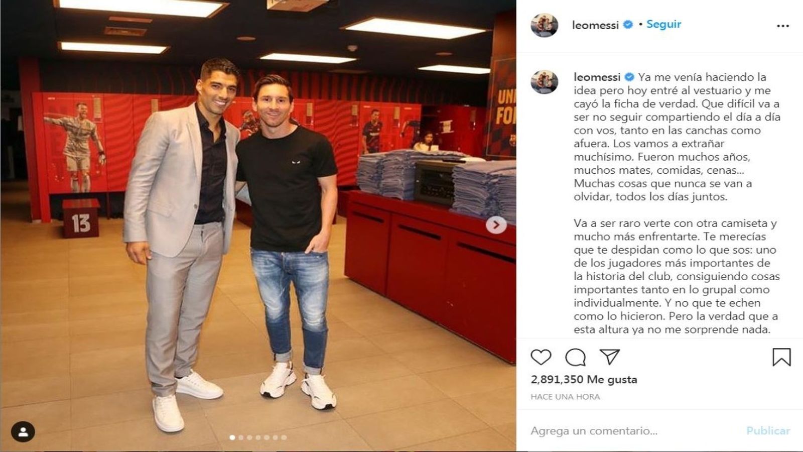 Despedida de Suárez en Instragram