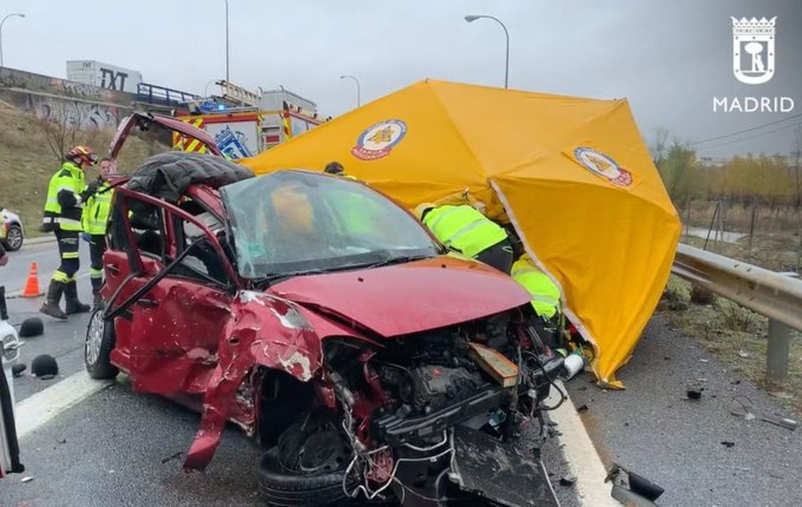 Accidente ocurrido este martes en la M-301, en el entorno del barrio de Butarque (Villaverde)
