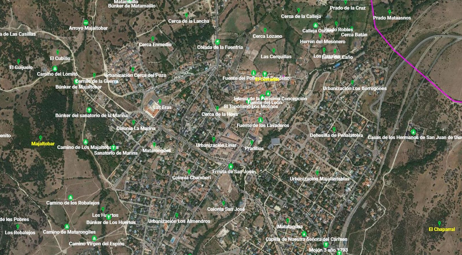 Localización de algunos de los topónimos en el término de Los Molinos