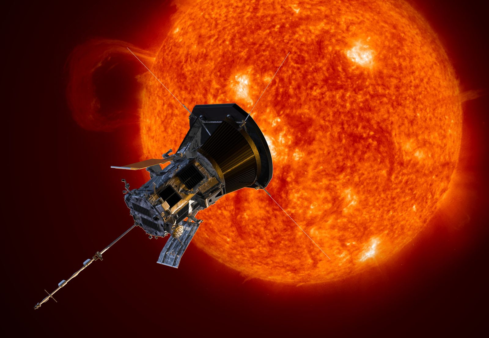 Representación artística de la sonda Parker en su aproximación al Sol