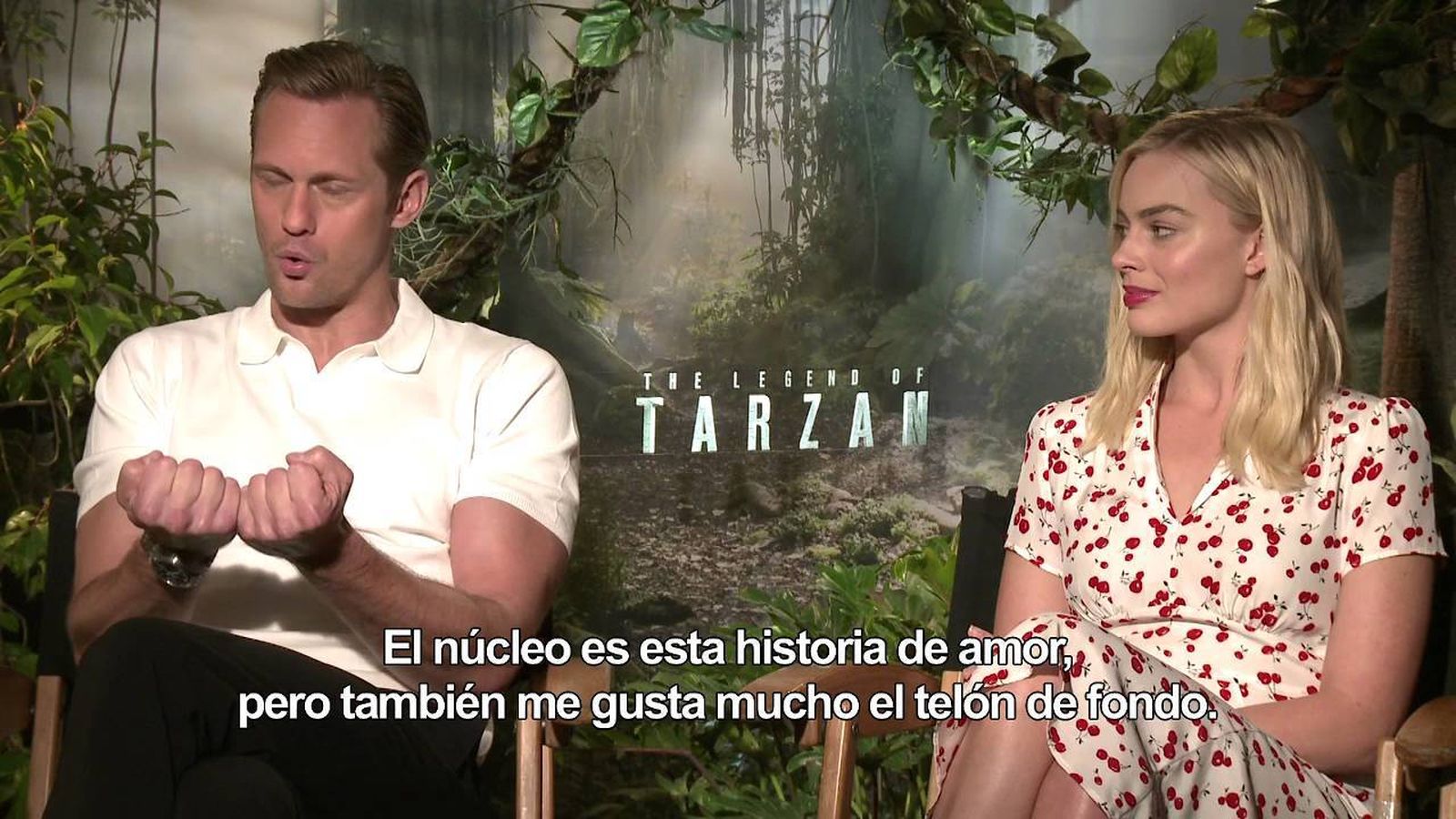 Alexander Skarsgard y Margot Robbie durante la promoción de la película