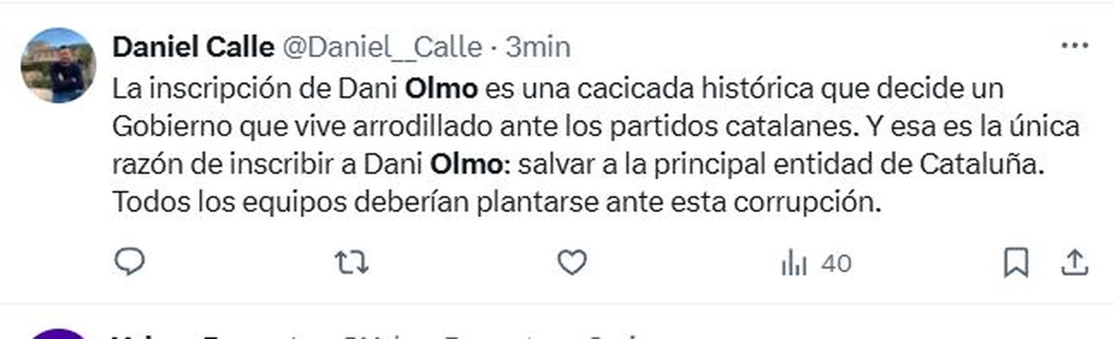 Tuit sobre la cautelar a Olmo