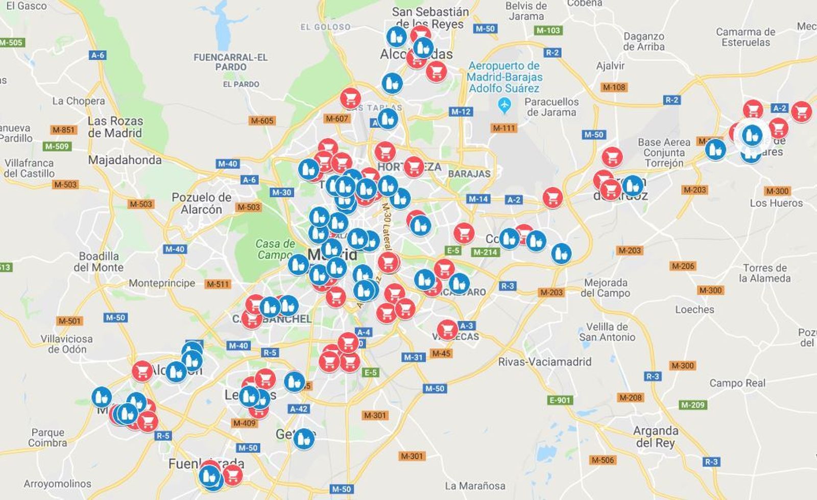 El mapa de los supermercados más baratos y más caros de Madrid