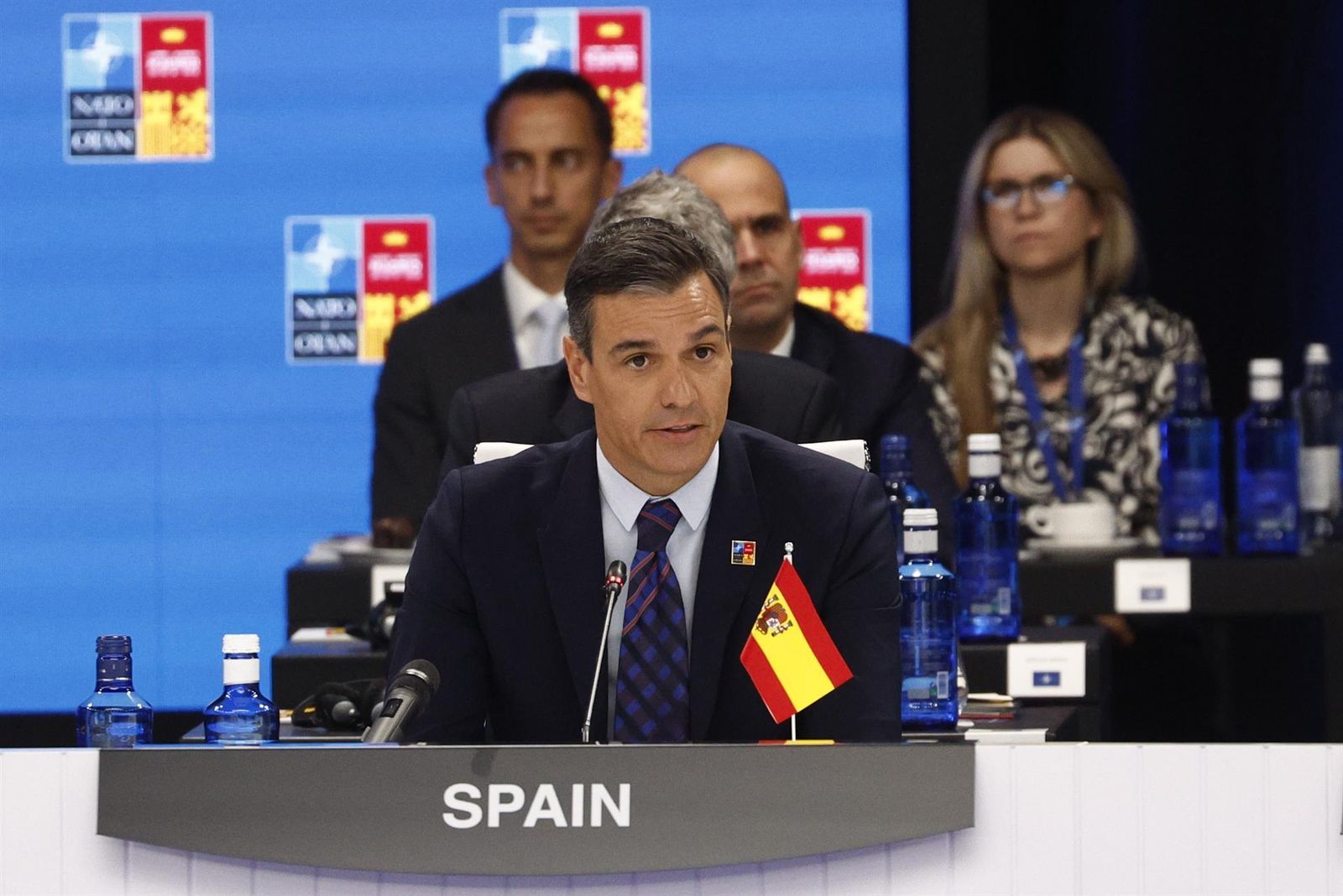El presidente del Gobierno, Pedro Sánchez, durante la primera jornada de la cumbre de la OTAN
