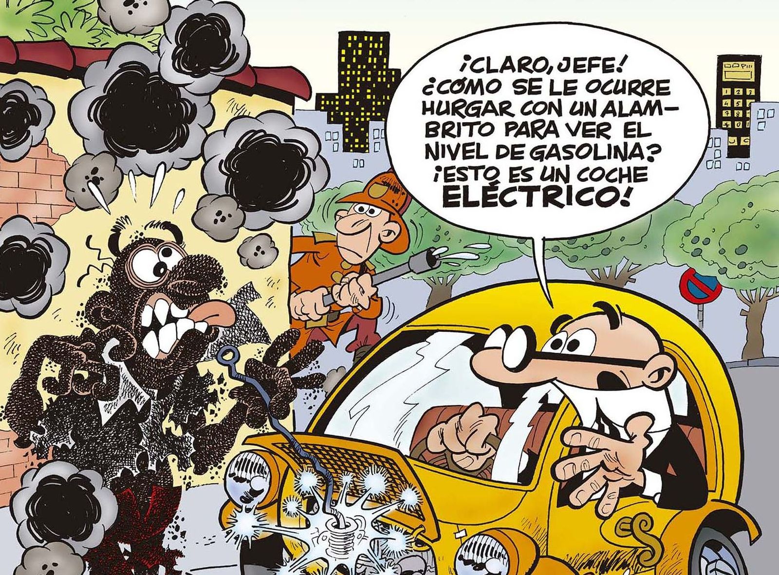 Portada del album de Mortadelo y Filemón 'El coche eléctrico', de Francisco Ibáñez