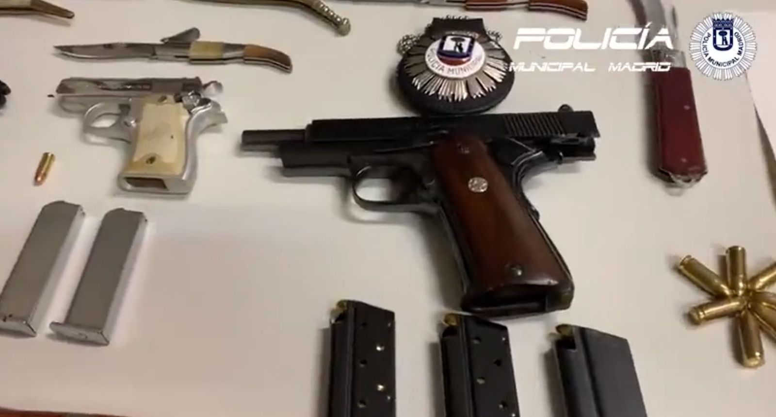 Armas intervenidas por los agentes municipales a las personas detenidas en Carabanchel