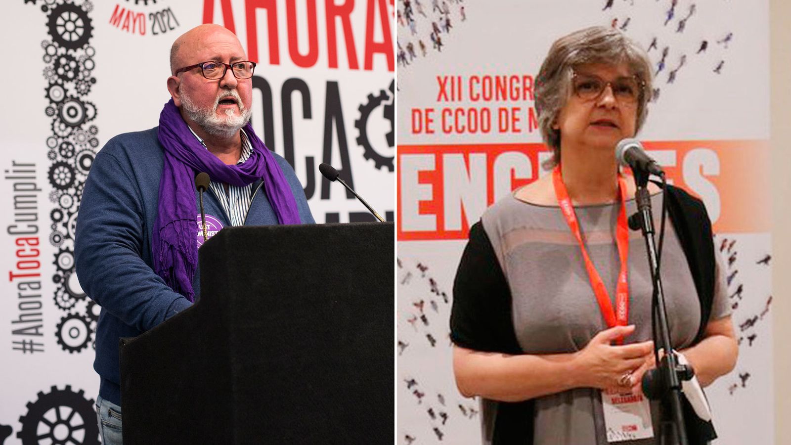 El secretario general de UGT Madrid, Luis Miguel López Reillo y la secretaria general de CCOO Madrid, Paloma López