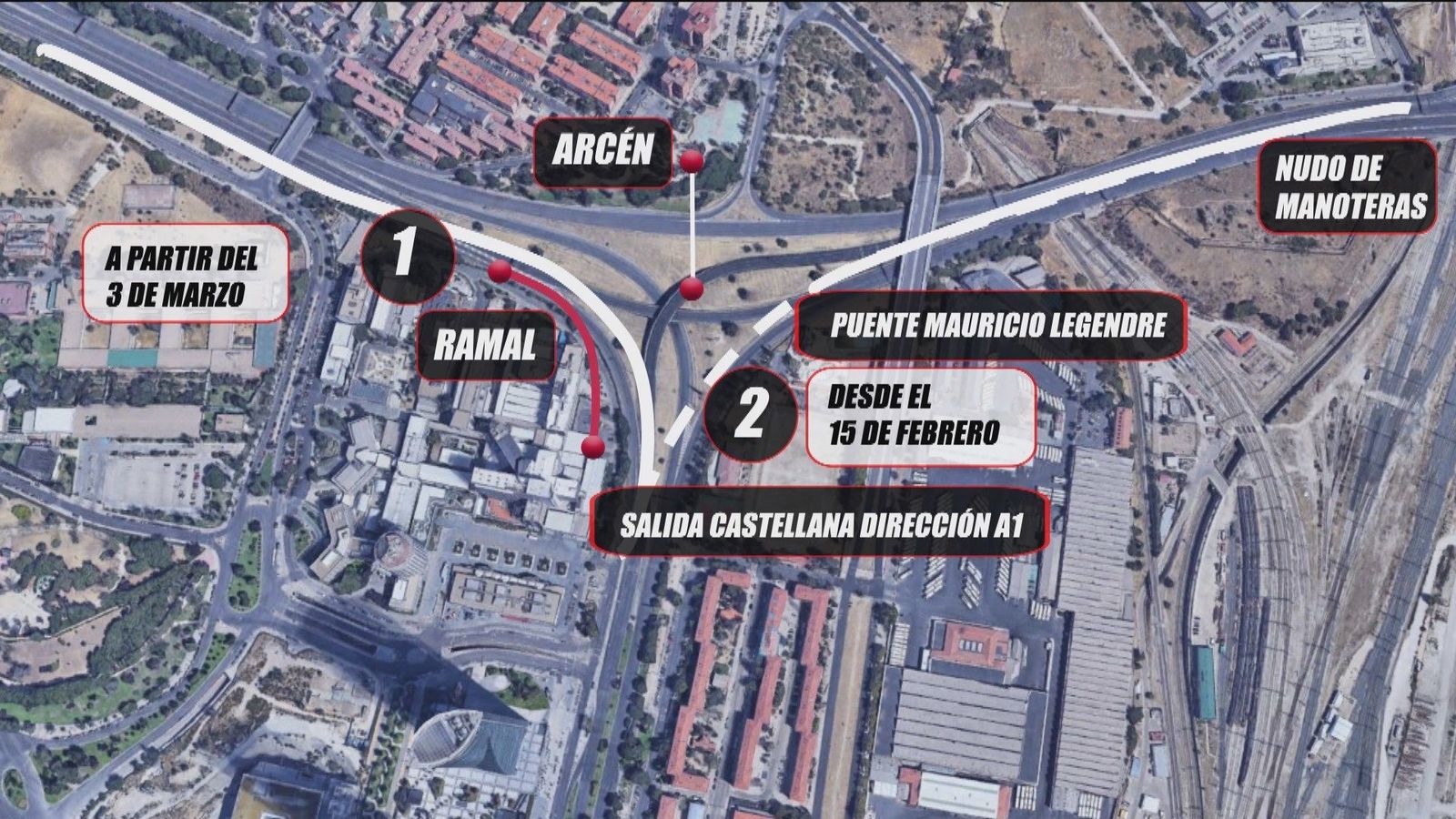 A partir del lunes, obras en el Nudo Norte en sentido salida de la Castellana