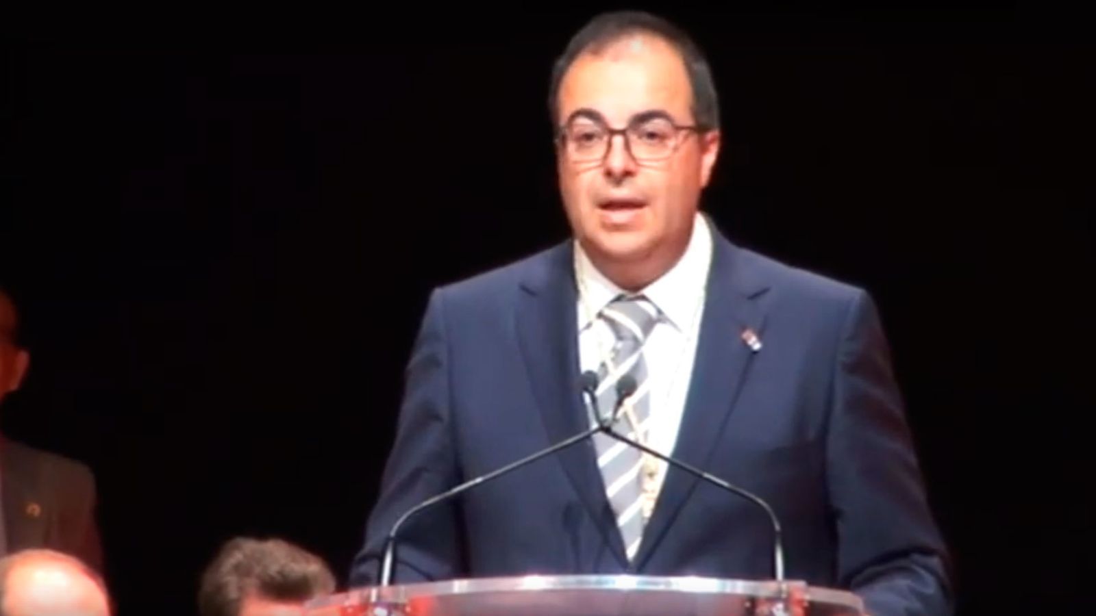 Santiago Llorente, durante su discurso tras su reelección como alcalde de Leganés
