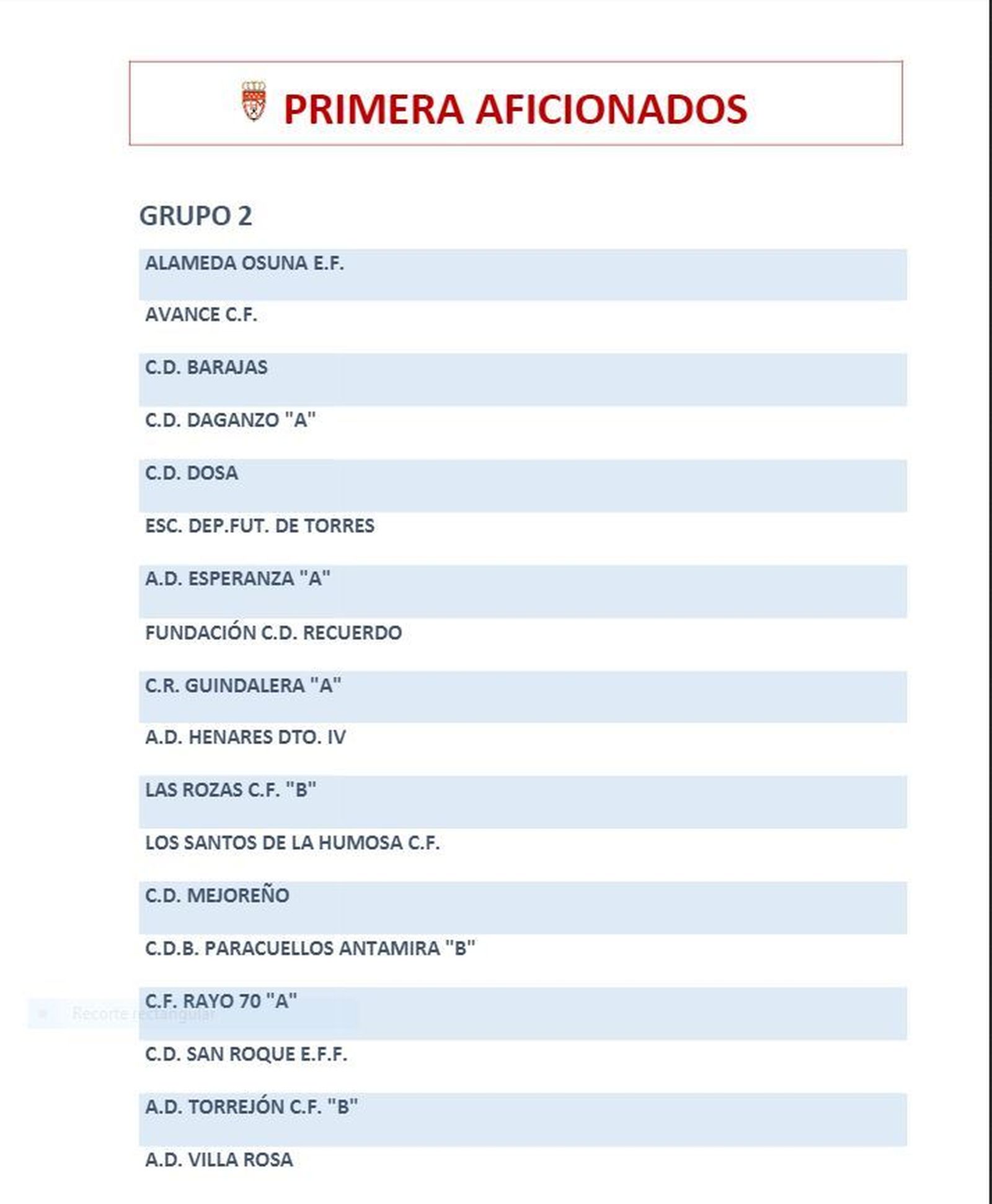 Grupo 2 de Primera Aficionados