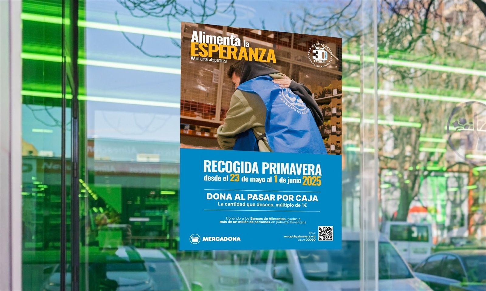 Un cartel solicita la colaboración con el Banco de Alimentos en la recogida de primavera