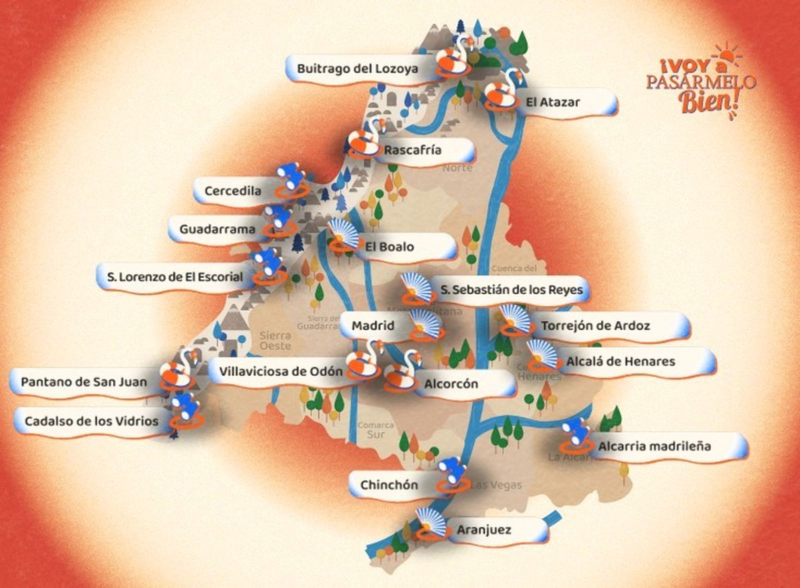 Mapa con destinos de la Comunidad de Madrid