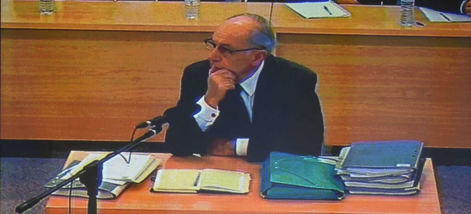 Imagen del monitor de la sala de prensa de la Audiencia Nacional de el expresidente de Bankia durante el juicio que se sigue contra él.  EFE