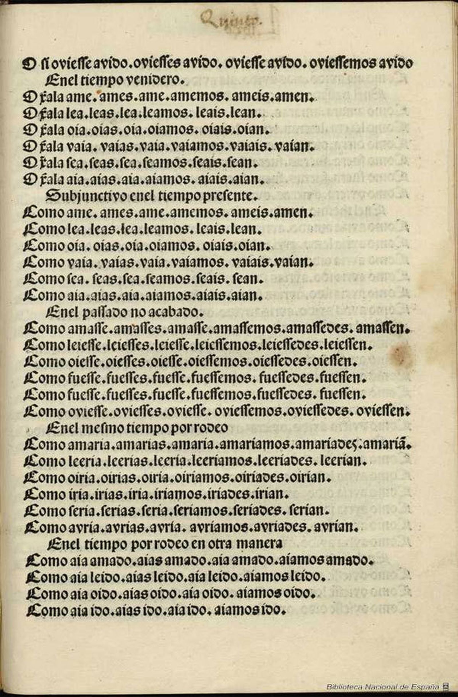 Fragmento original de la Gramática Castellana de Antonio de Nebrija