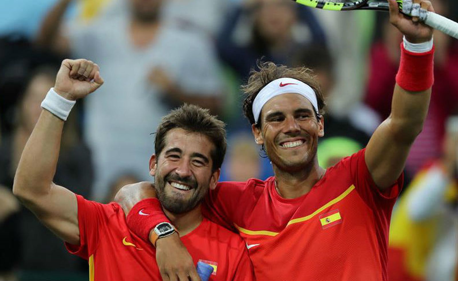 Los tenistas españoles Rafael Nadal y Marc Lopez