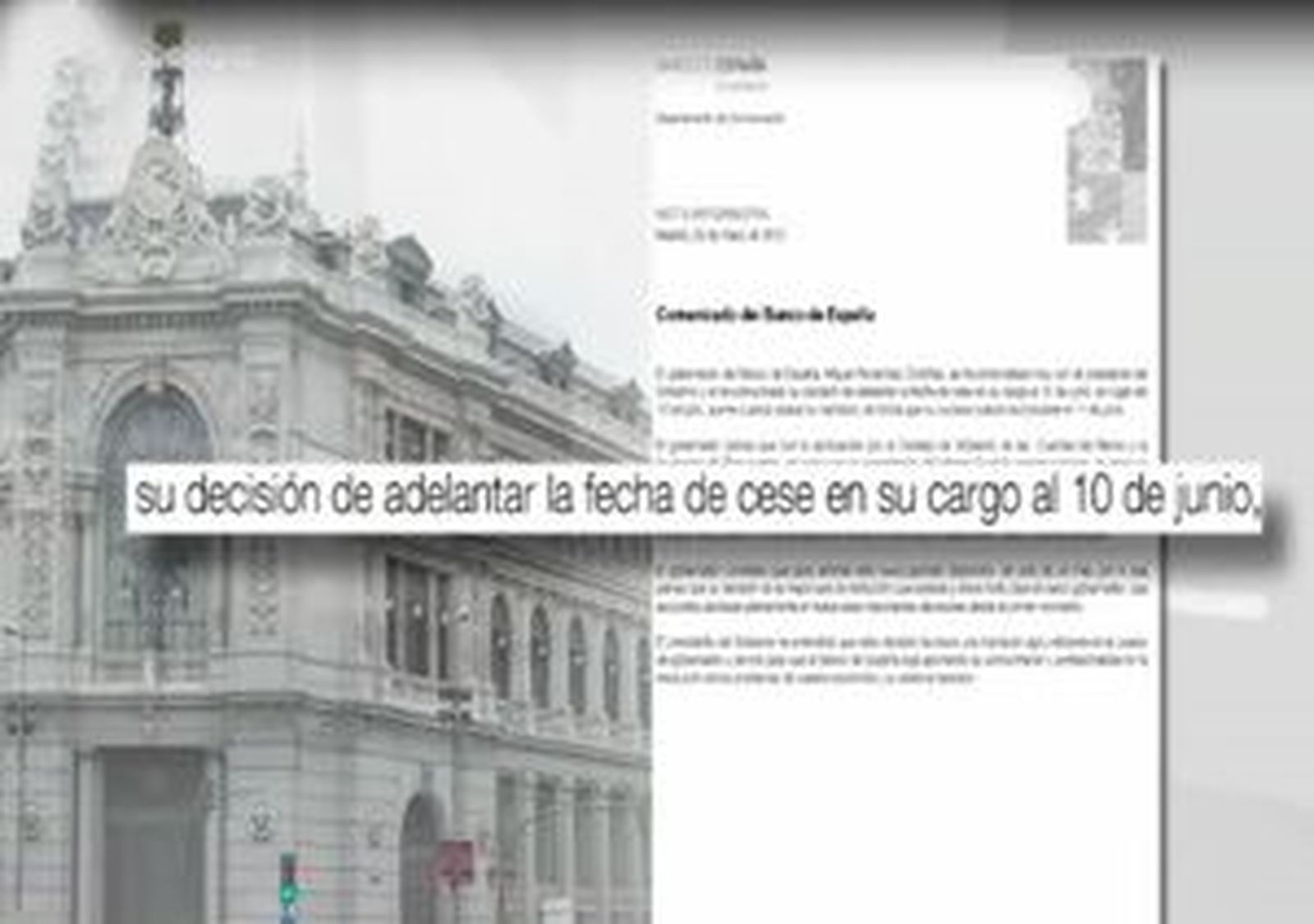 El Gobernador del Banco de España dejará el cargo el 10 de junio