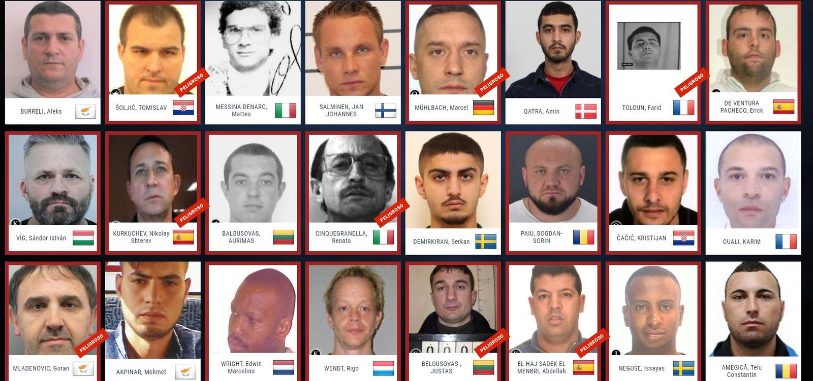 Capos y miembros del crimen organizado: delincuentes más buscados de la UE