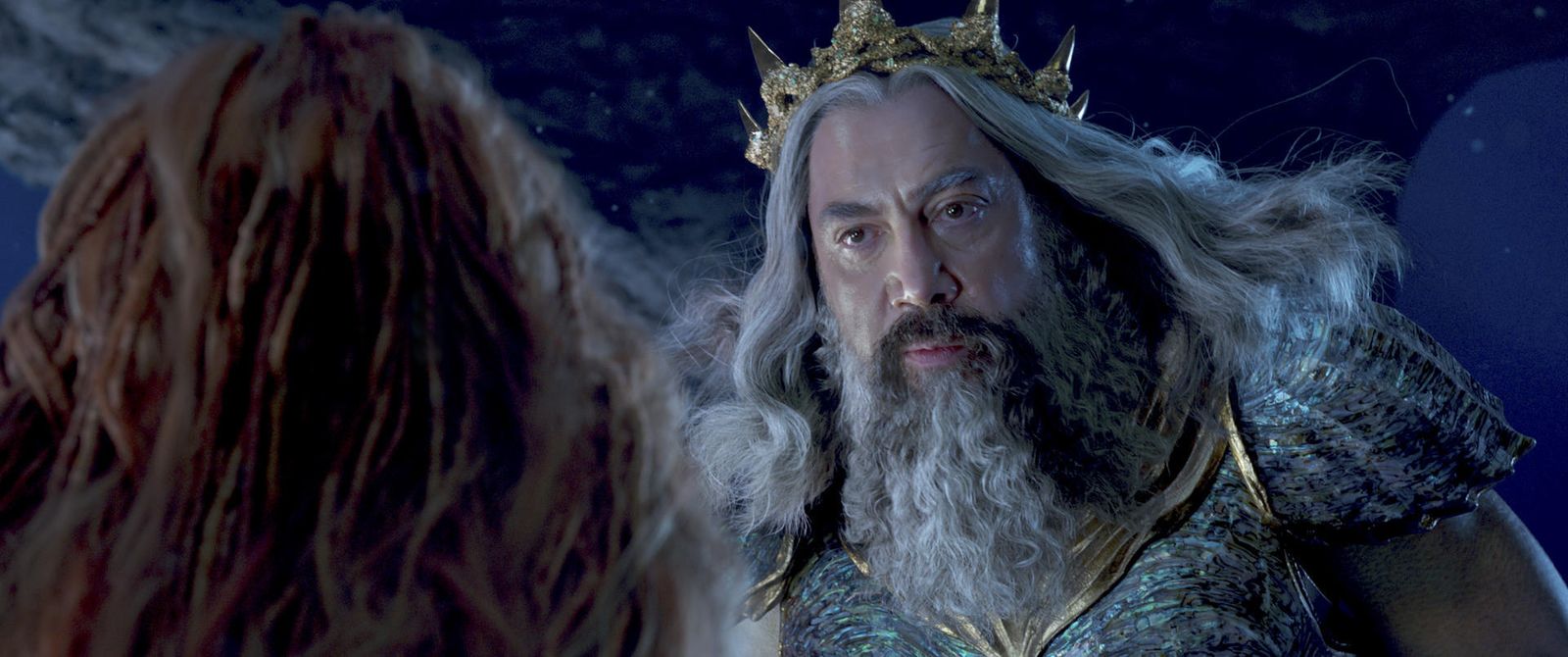 Fotograma de la película "La Sirenita" con Javier Bardem (en la imagen), en el papel de rey Tritón, y Halle Bailey, como Ariel