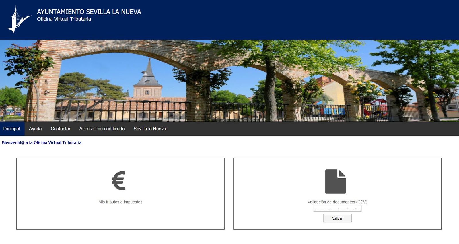 Pantalla inicial de la administración electrónica de Sevilla la Nueva