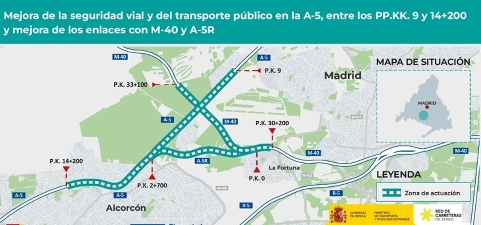 Esquema de las obras de mejora en la A-5  entre Madrid y Alcorcón