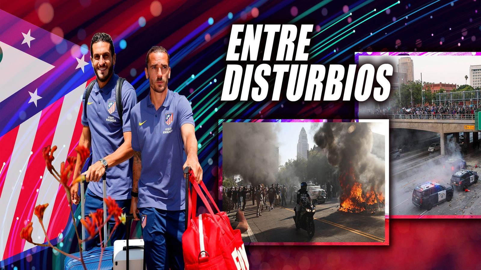 El Atlético de Madrid aterriza en Los Ángeles sumido en el caos de las protestas