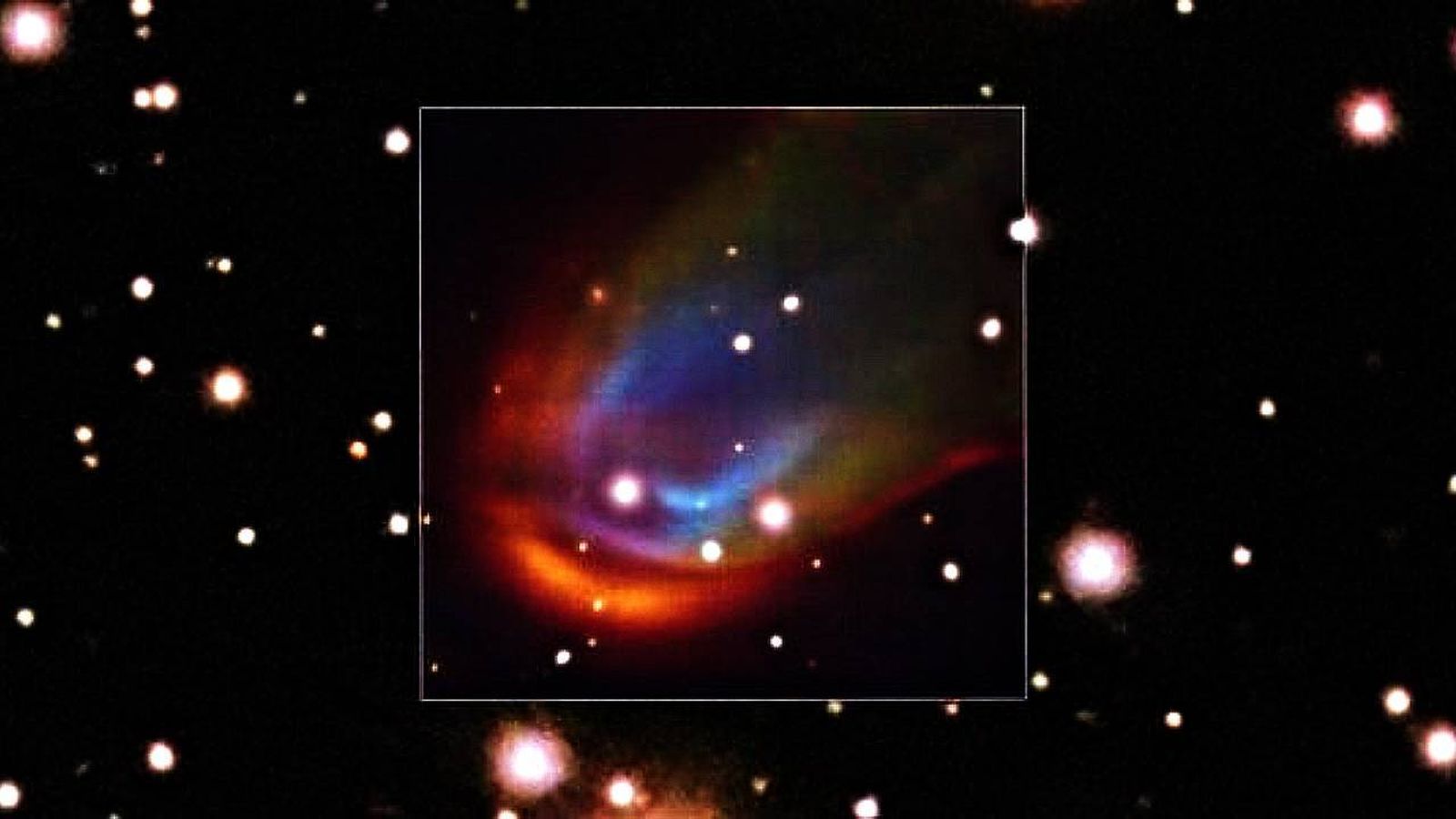 Imagen obtenida con el VLT de una estrella muerta creando una onda de proa mientras se desplaza por el espacio