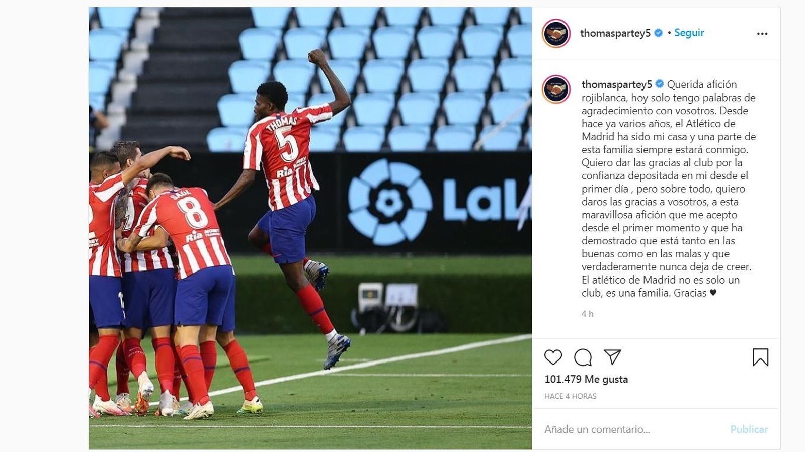 Despedida en Instagram de Thomas