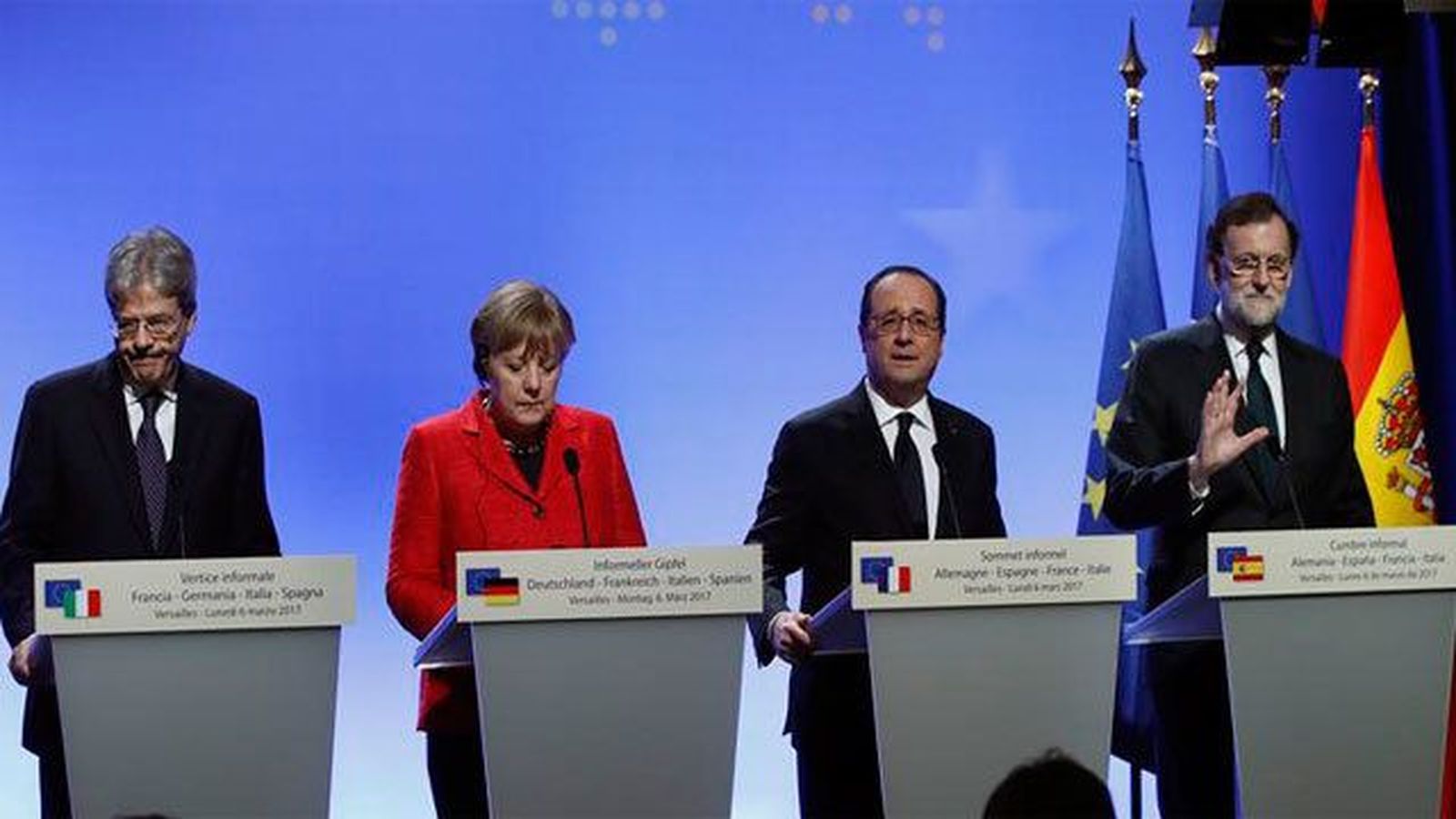 Hollande, Merkel, Gentiloni y Rajoy perfilan en Versalles el futuro de la UE