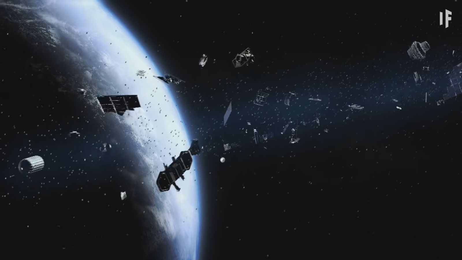 Ilustración de una nube de basura espacial en torno a la Tierra