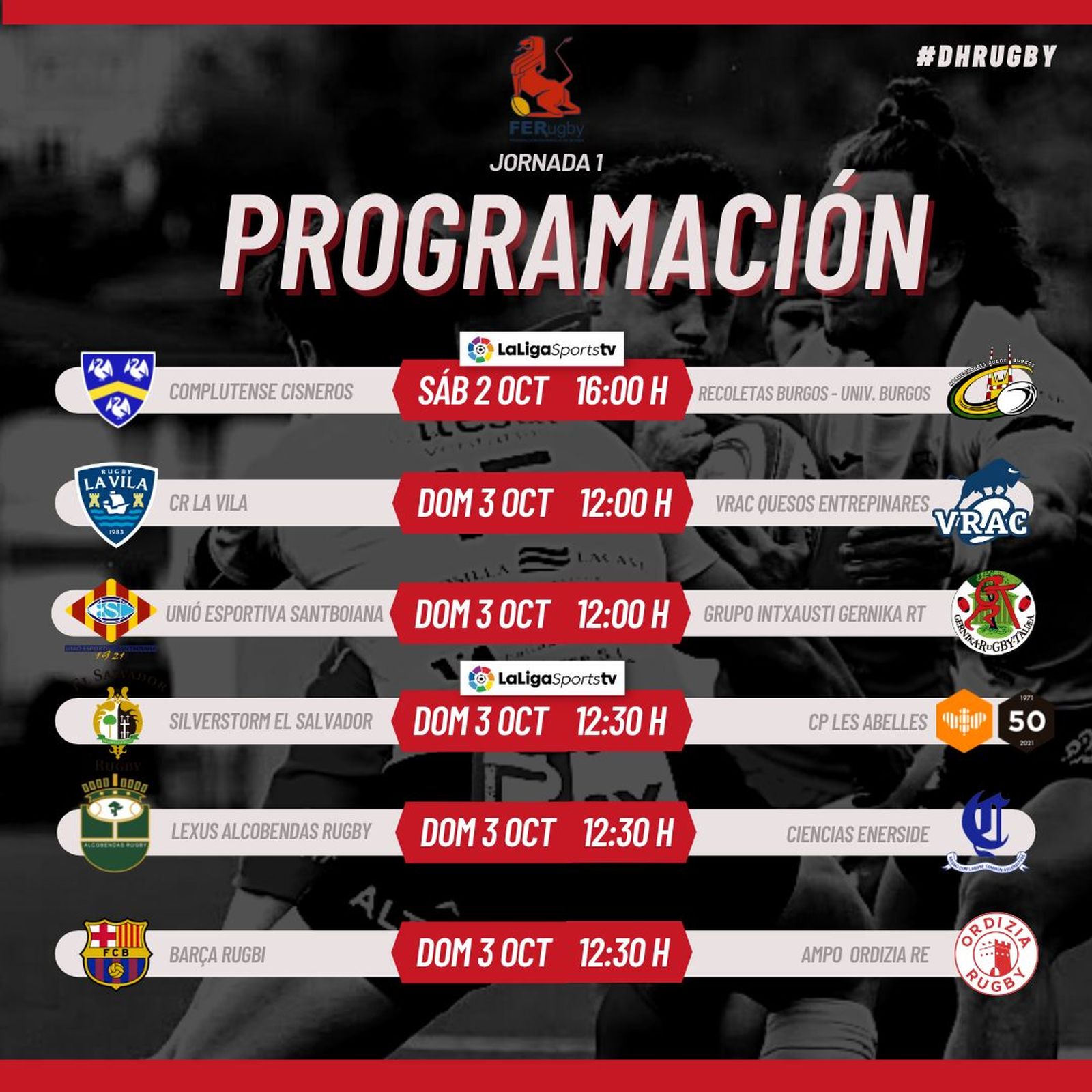 Horarios de la primera jornada de la Divisiónd e Honor de Rugby