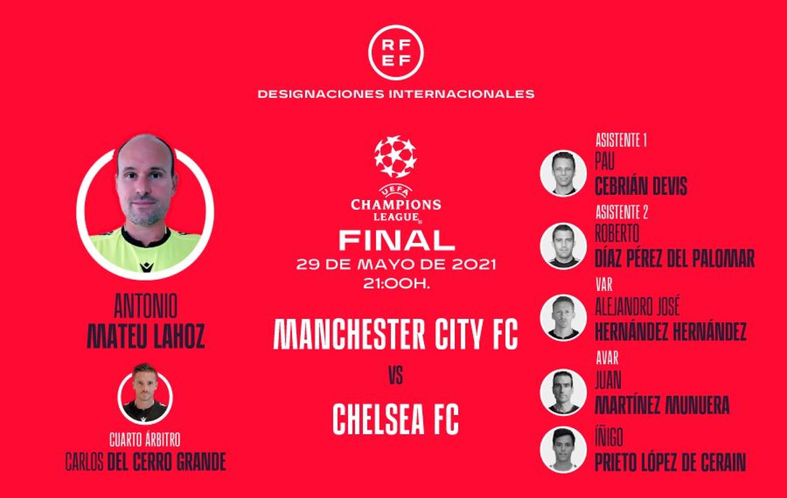 Equipo arbitral de la final de la Liga de Campeones 2021