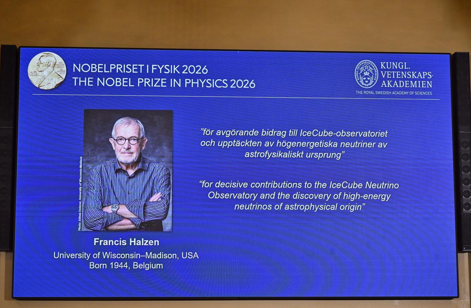 Anuncio del Nobel de Física 2026 para el belga Francis Halzen por la detección de neutrinos de origen astrofísico