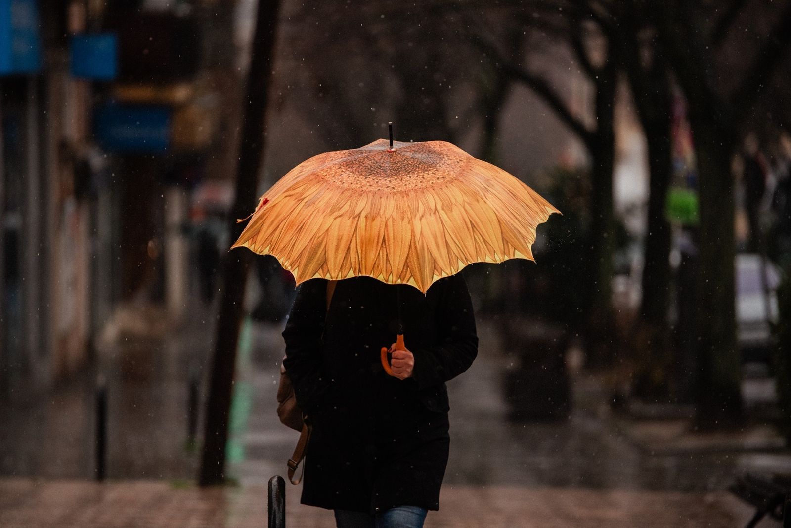 Una persona se protege de la lluvia con paraguas