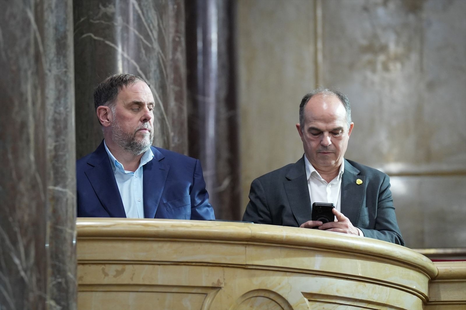El presidente de ERC, Oriol Junqueras y el secretario general de Junts, Jordi Turul
