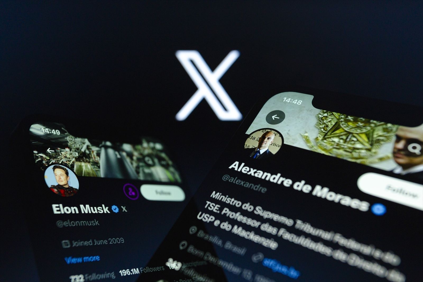 Las cuentas de Elon Musk y Alexandre de Moraes en X