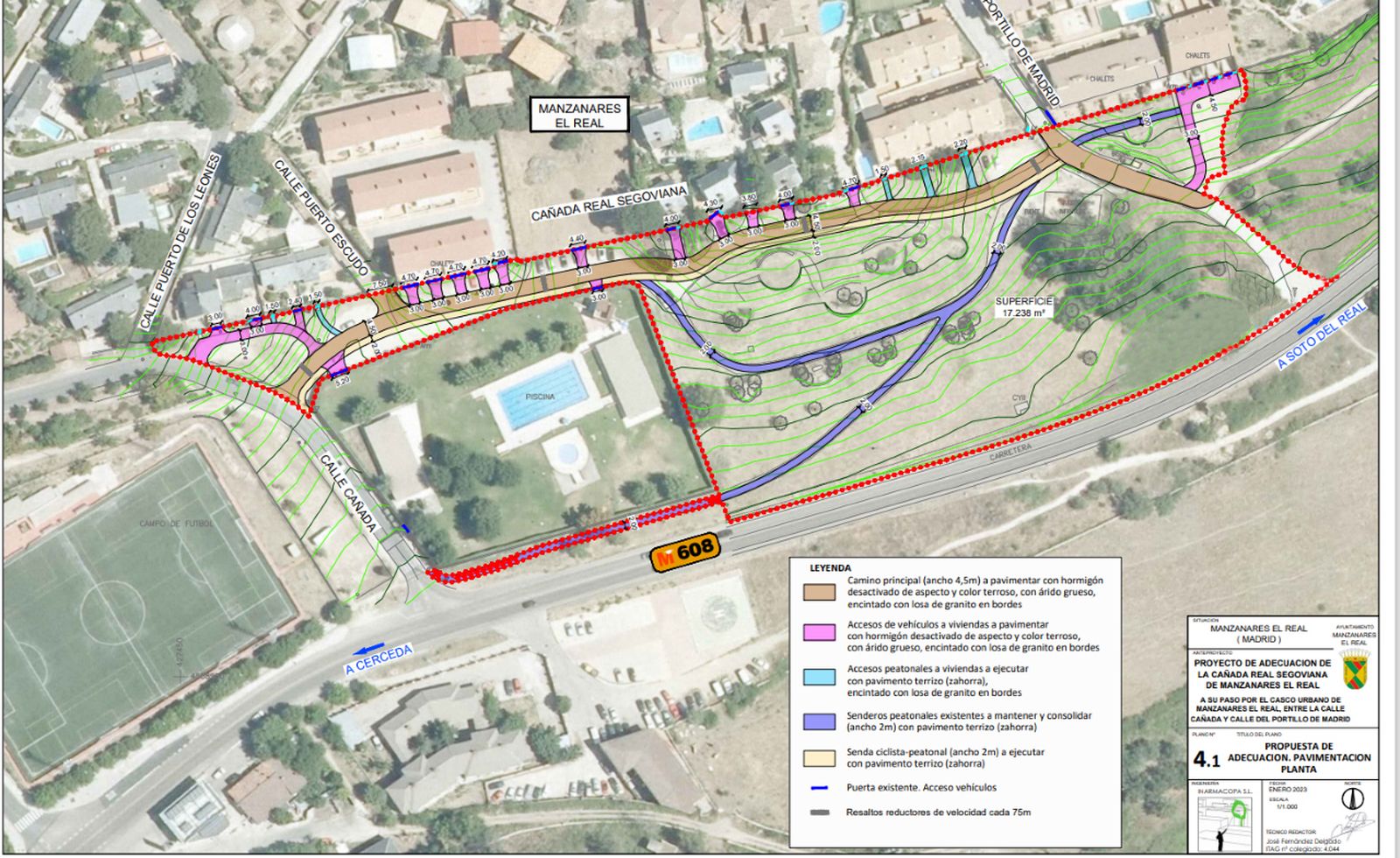 Mapa de las obras sobre la Cañada Real Segoviana en Manzanares El Real