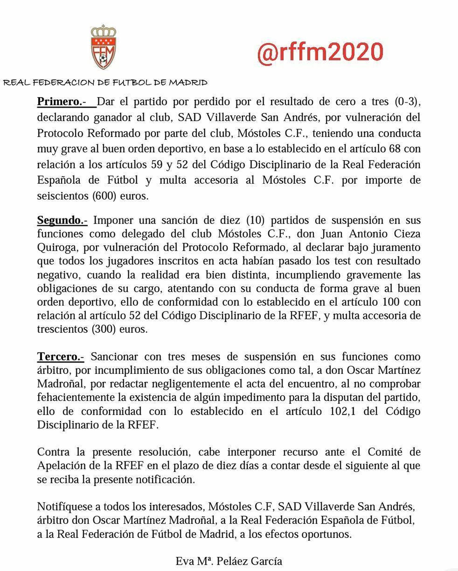 Resolución del Comité de Competición