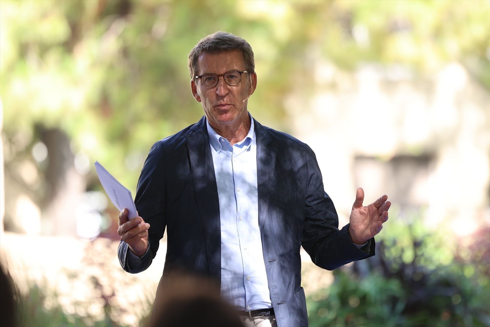 El presidente del Partido Popular, Alberto Núñez Feijóo, este jueves en un acto en Zaragoza