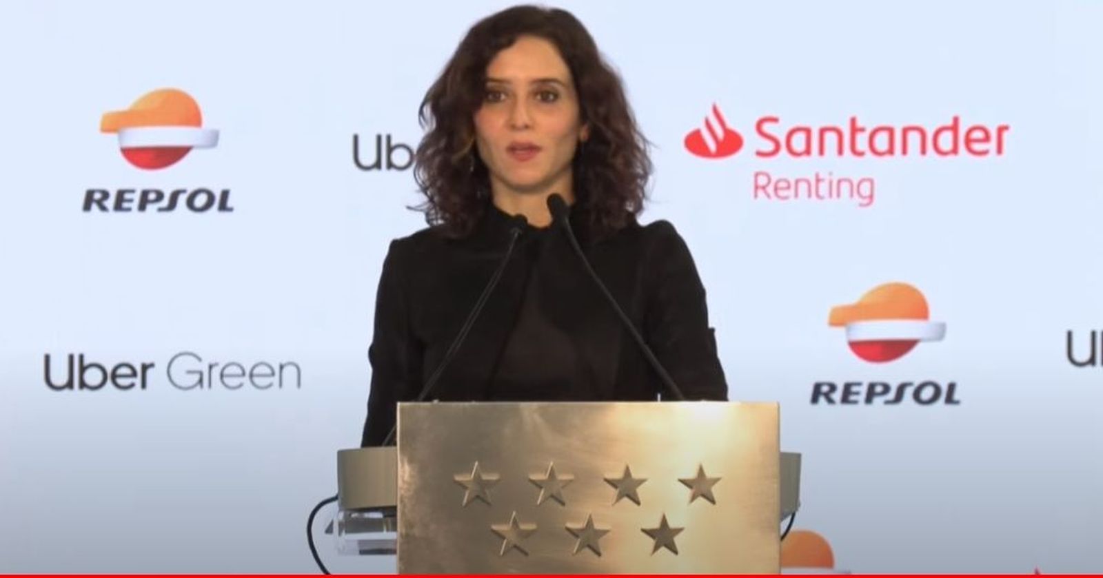 La presidenta de la Comunidad de Madrid, Isabel Díaz Ayuso, durante la presentación de Uber Green