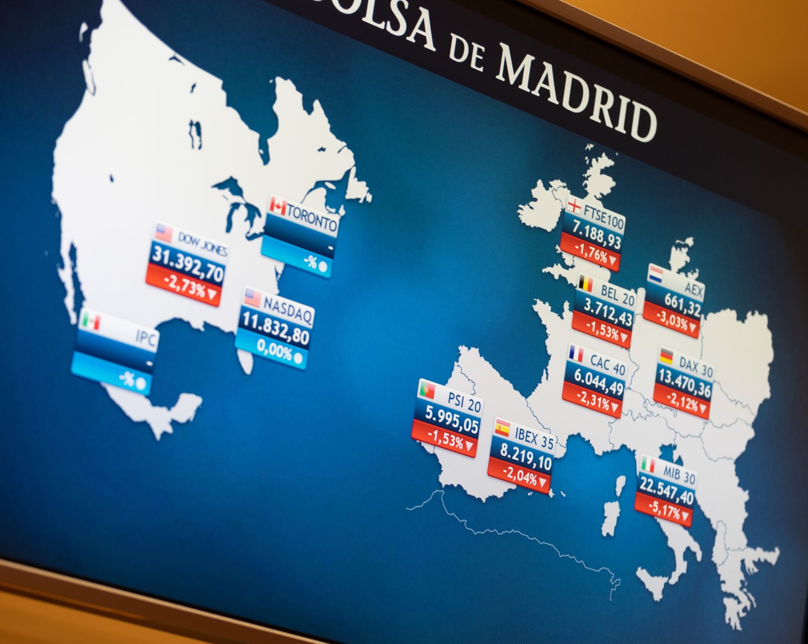 Panel de la Bolsa de Madrid este lunes