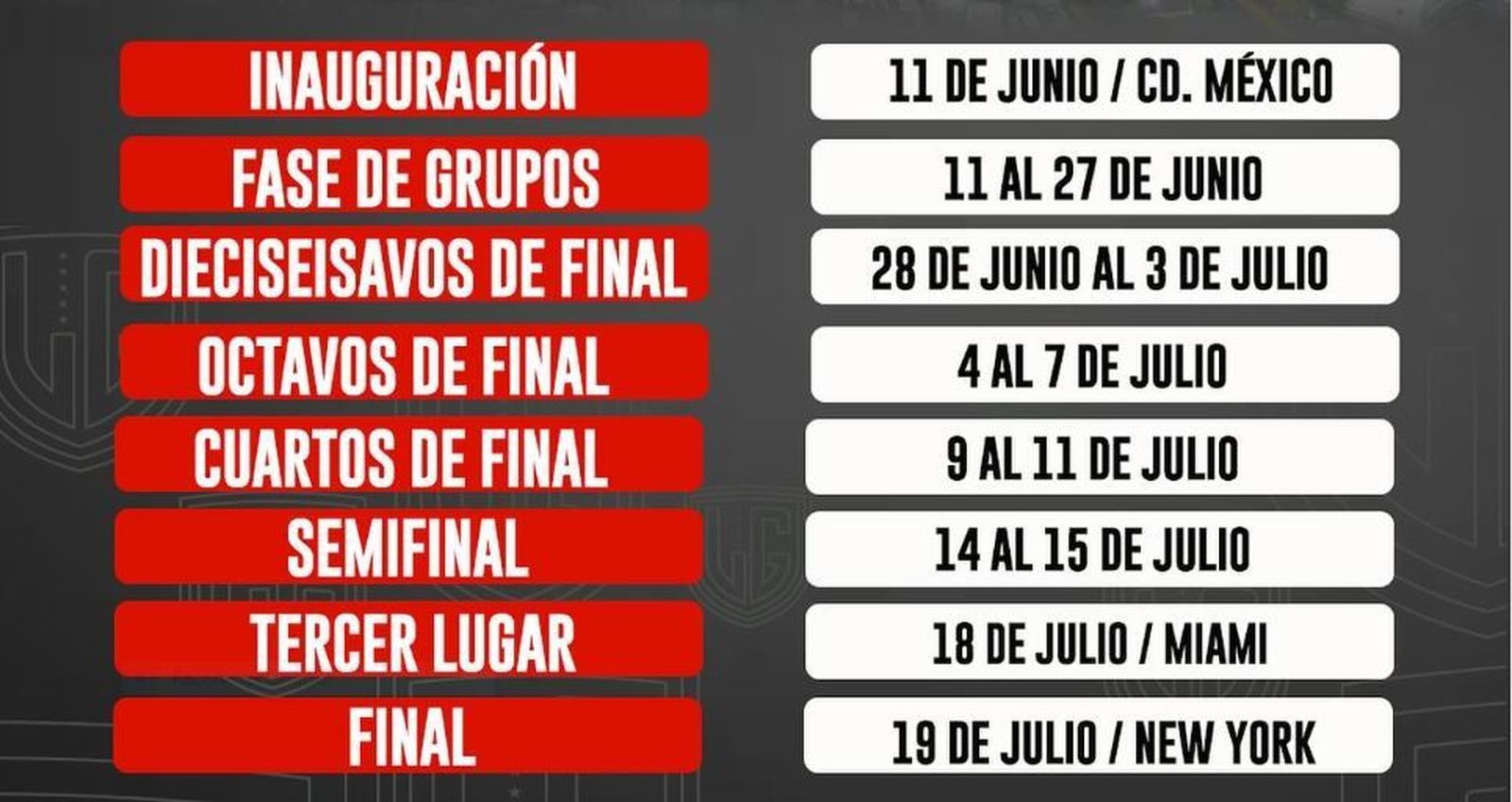 Calendario Mundial 2026