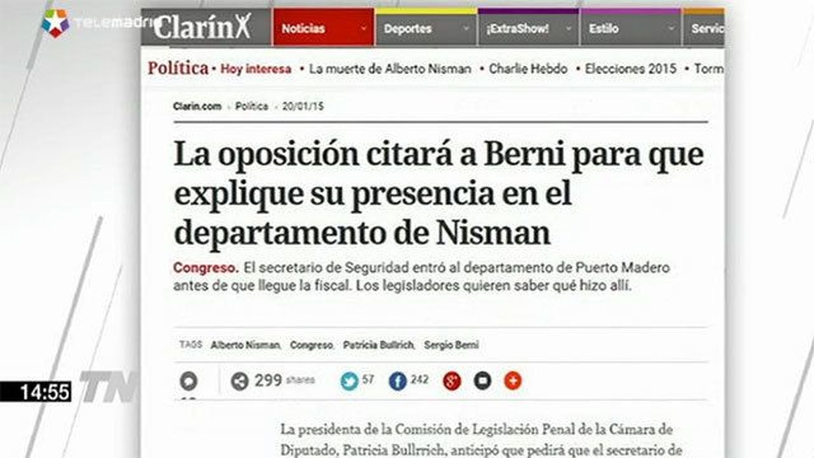 La Oposición argentina interpela al Secretario Seguridad, Sergio Berni, por la muerte de Nisman