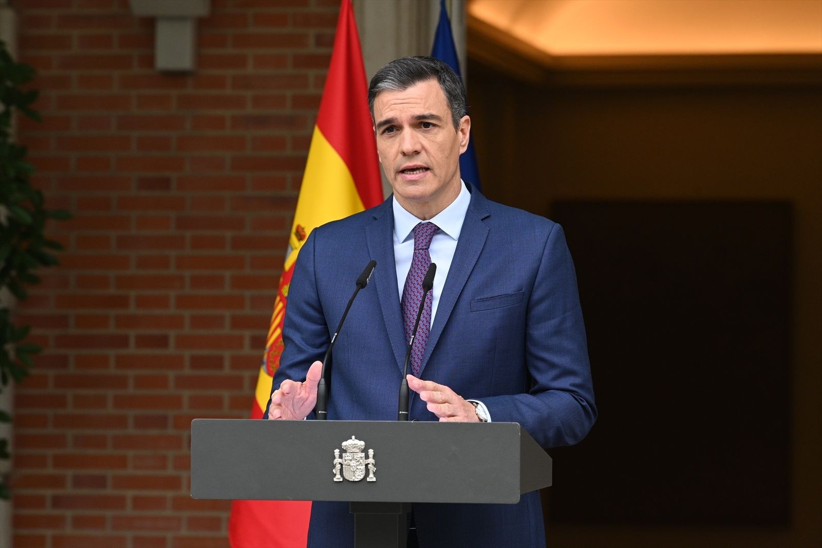 Pedro Sánchez, desde el Palacio de la Moncloa.