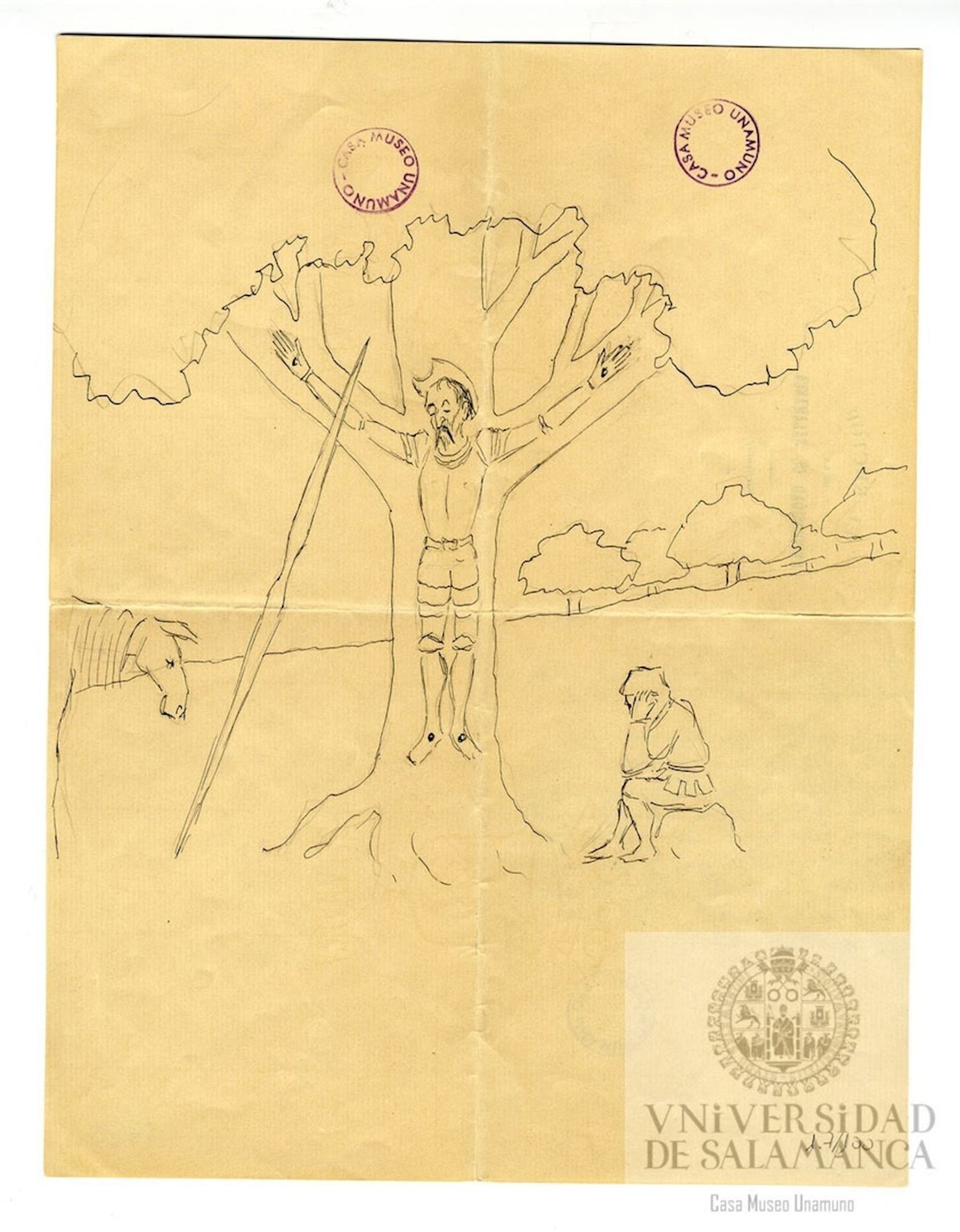 Dibujo autoría de Unamuno que se ha introducido en la cámara acorazada del Instituto Cervantes